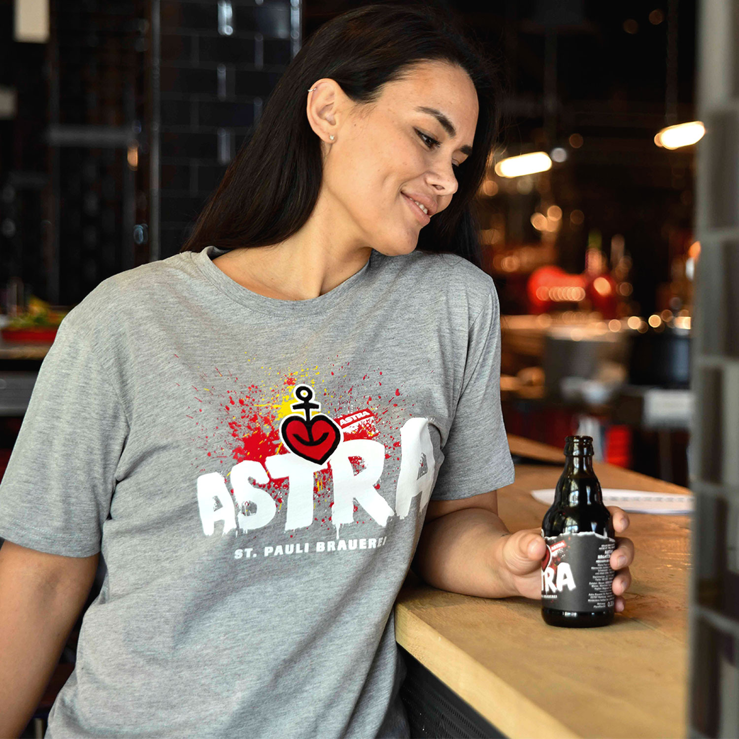 Damen T-Shirt „Astra St. Pauli-Brauerei“, grau