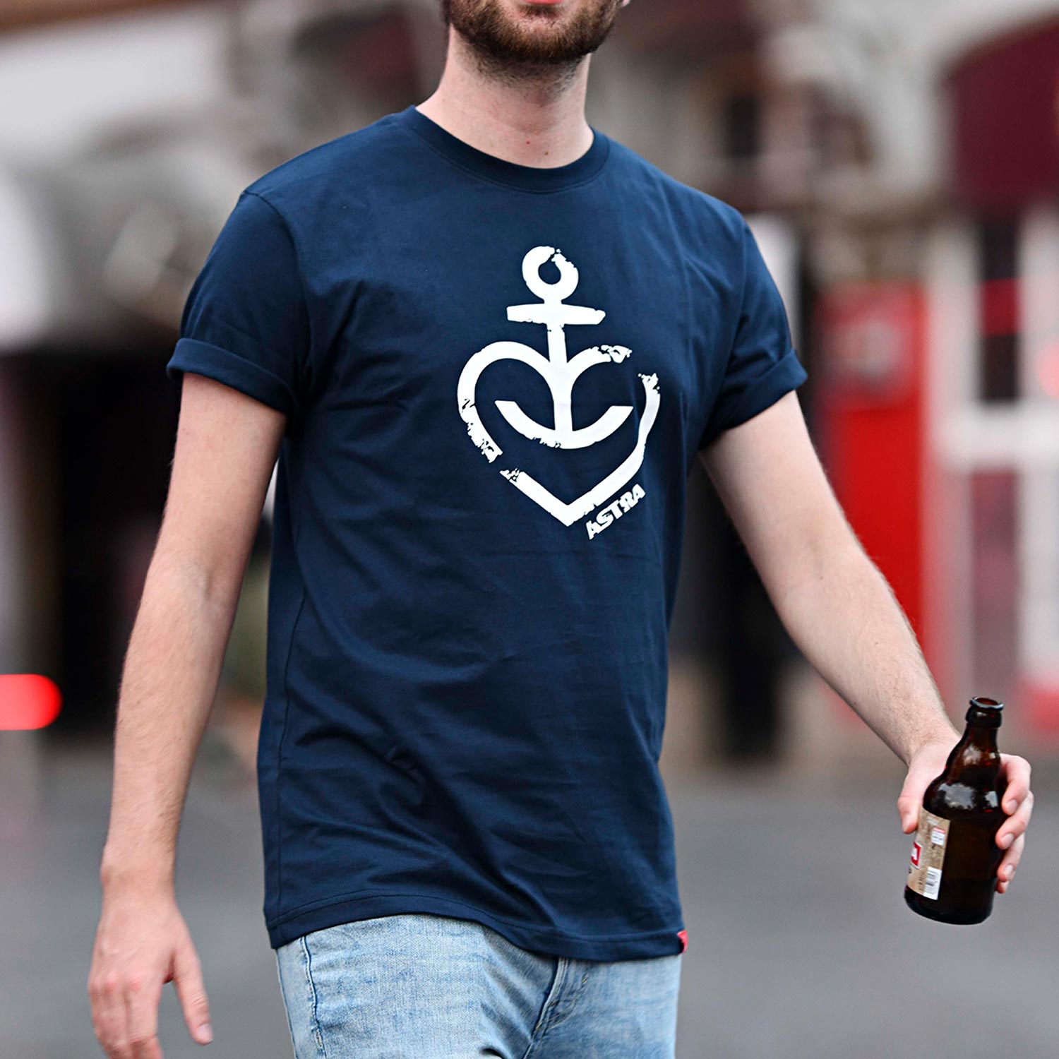 Herren T-Shirt „Herzanker“ (Weiss), Navy-Blau