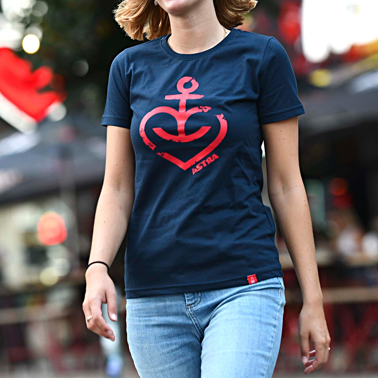 Damen T-Shirt „Herzanker“ (Rot), Navy-Blau