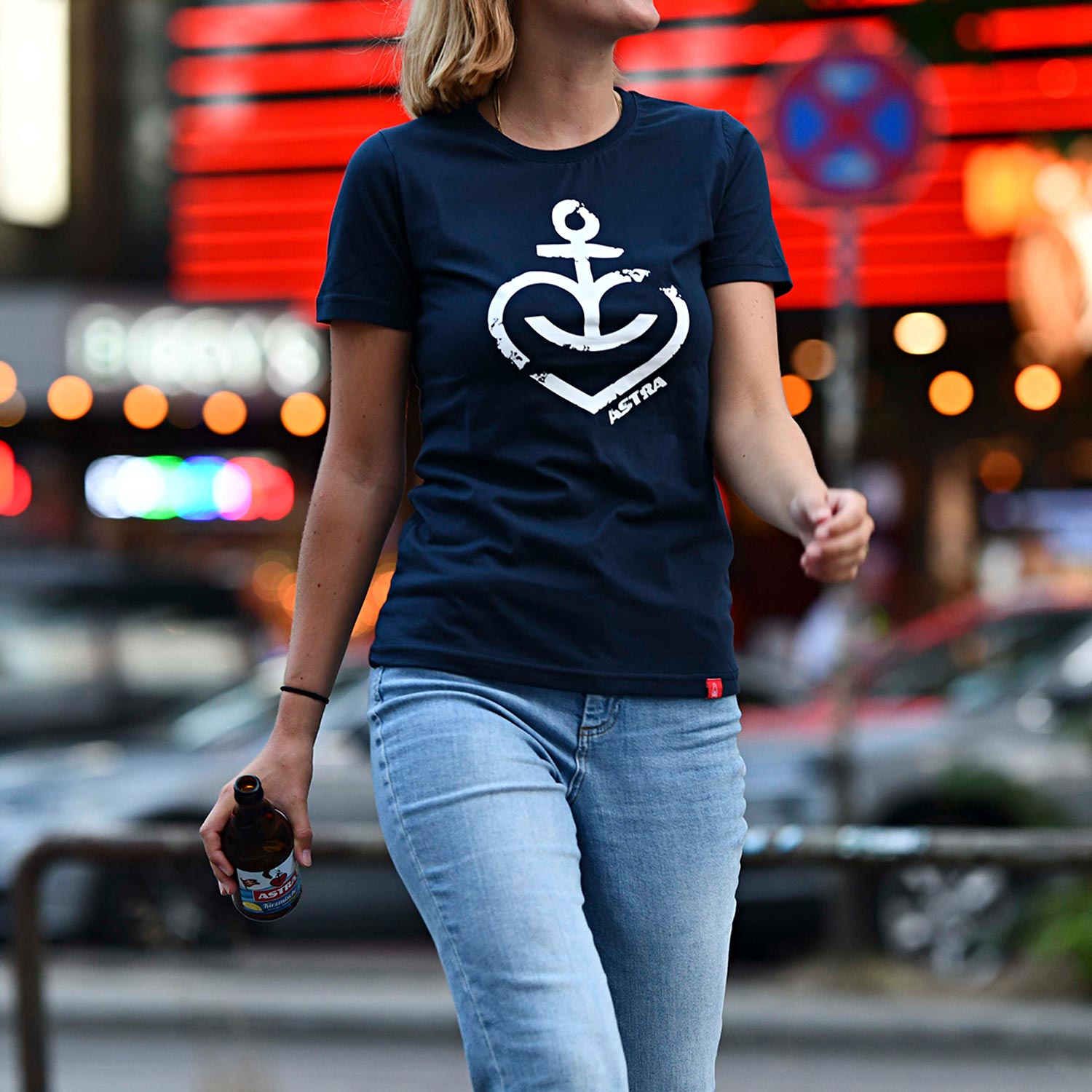 Damen T-Shirt „Herzanker“ (Weiss), Navy-Blau