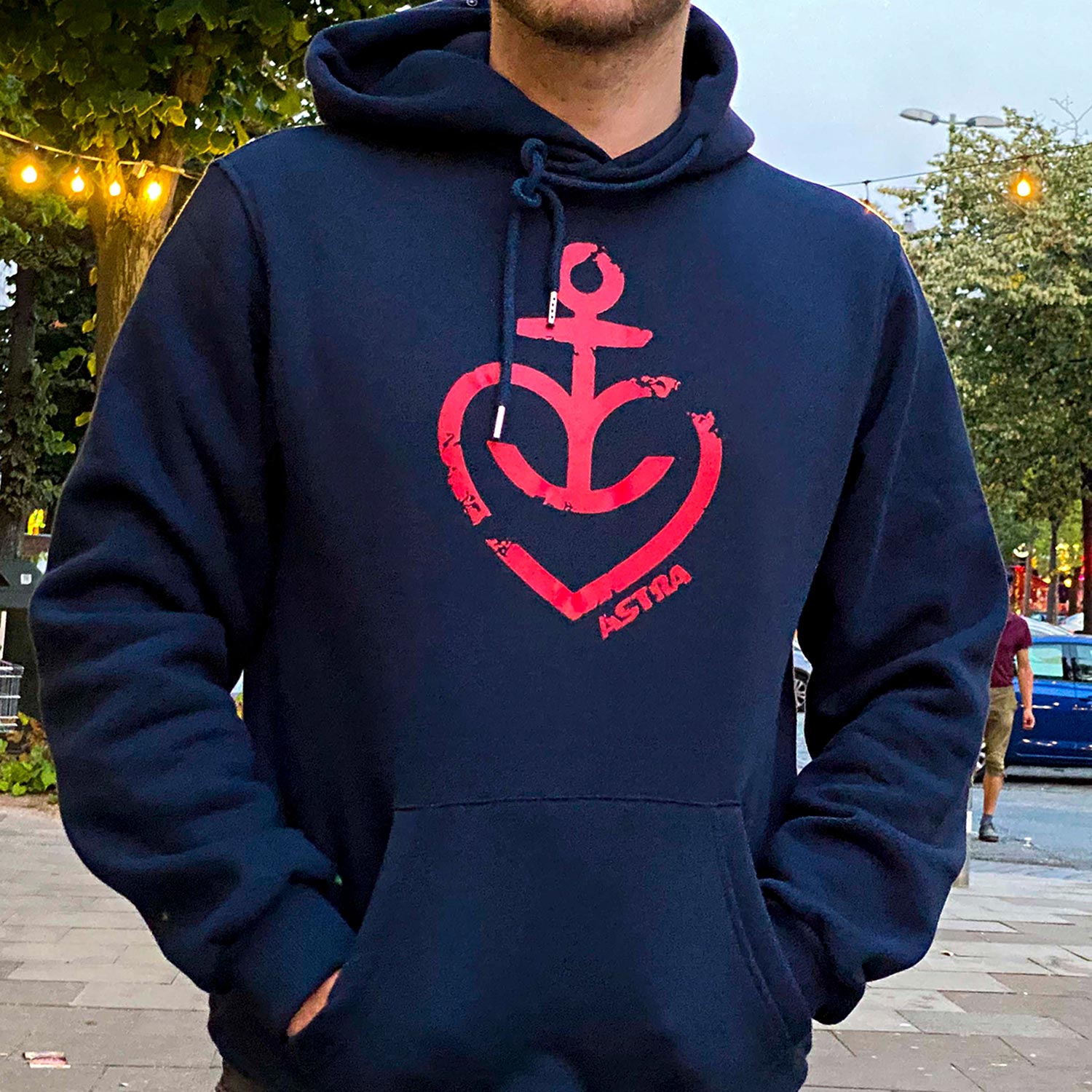 Hooded Sweater „Herzanker“ (Rot) Unisex, Navy-Blau