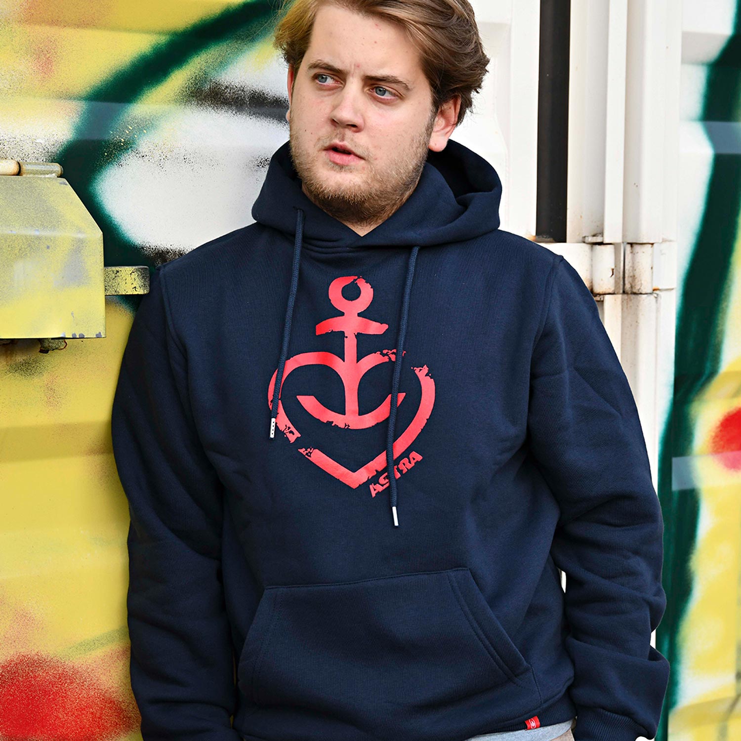 Hooded Sweater „Herzanker“ (Rot) Unisex, Navy-Blau